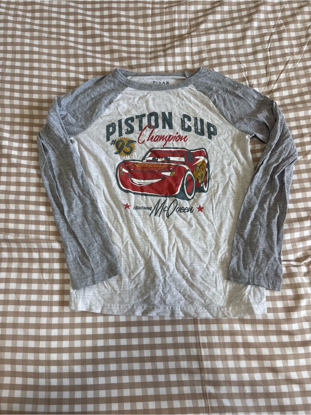 Pixar Lightning McQueen Piston Cup Raglan Long Sleeve Tee - Gray/White/Red